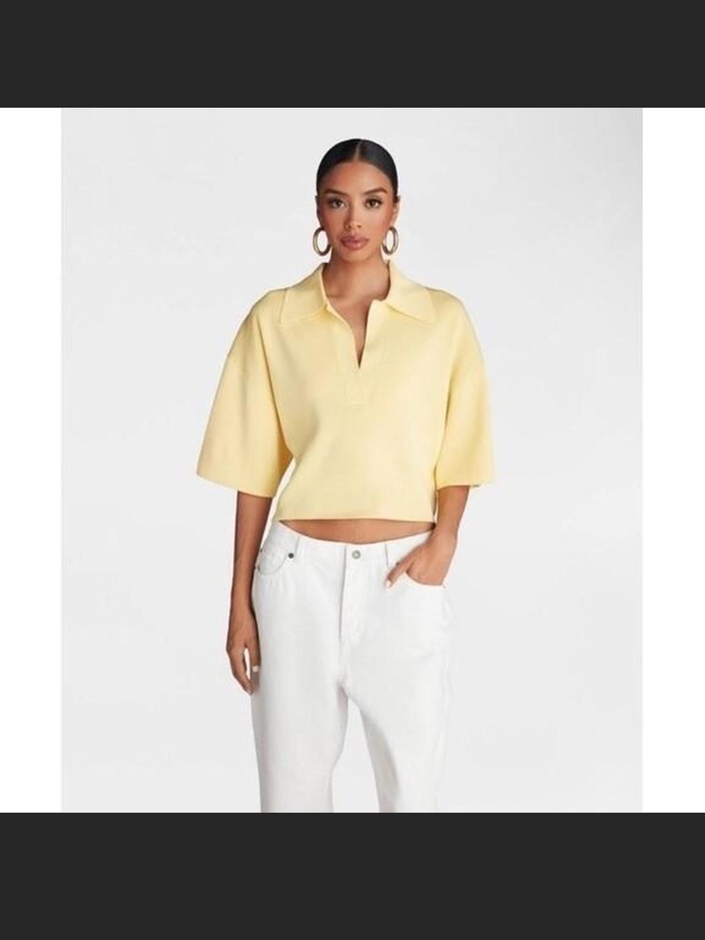 KBB Cropped Yellow Polo-Style Women’s Top